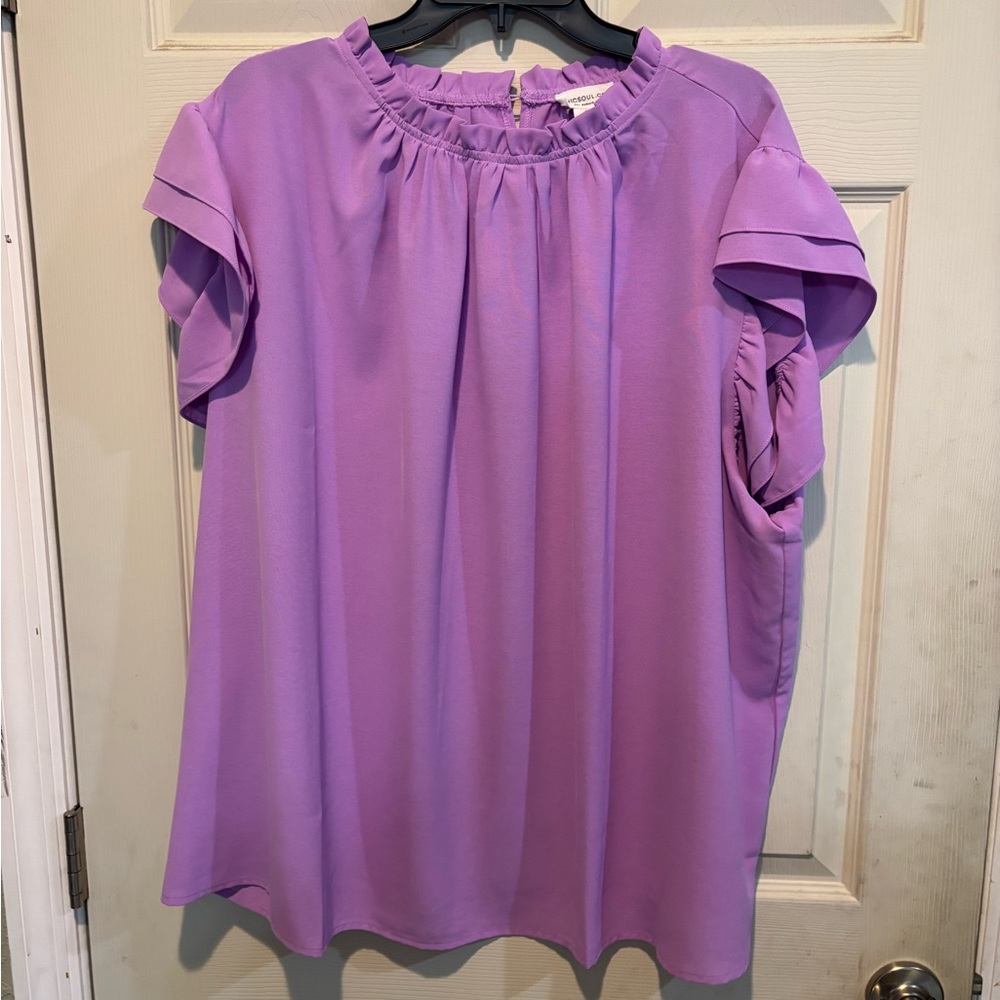 Women's Purple Ruffle Sleeve Top